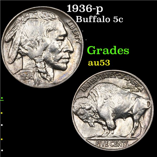 1936-p Buffalo Nickel 5c Grades Select AU