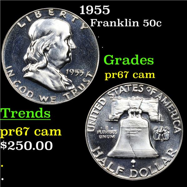 Proof 1955 Franklin Half Dollar 50c Grades GEM++ Proof Cameo