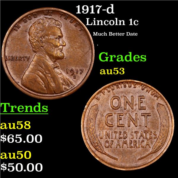 1917-d Lincoln Cent 1c Grades Select AU