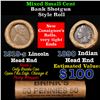 Image 1 : Mixed small cents 1c orig shotgun roll, 1919-s Wheat Cent, 1890 Indian Cent other end, Brinks Wrapp