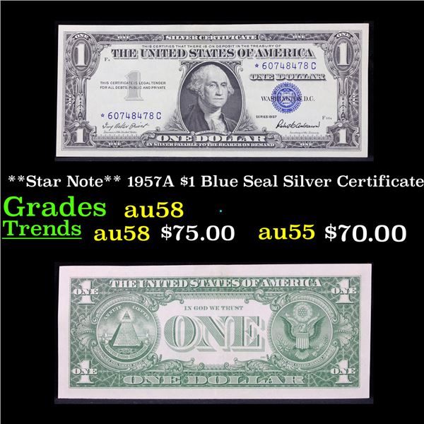 **Star Note** 1957A $1 Blue Seal Silver Certificate Grades Choice AU/BU Slider