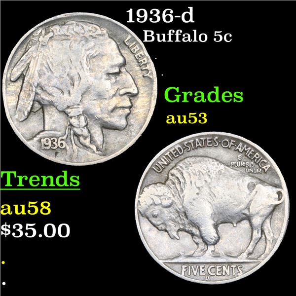 1936-d Buffalo Nickel 5c Grades Select AU