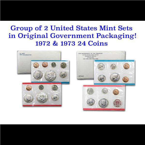 Group of 2 United States Mint Set in Original Government Packaging! From 1972-1973 with 24 Coins Ins