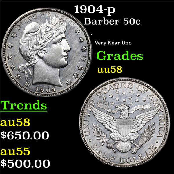 1904-p Barber Half Dollars 50c Grades Choice AU/BU Slider