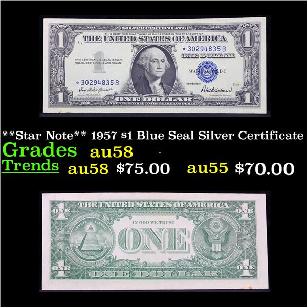 **Star Note** 1957 $1 Blue Seal Silver Certificate Grades Choice AU/BU Slider