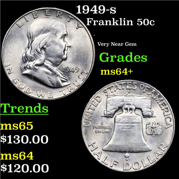 1949-s Franklin Half Dollar 50c Grades Choice+ Unc