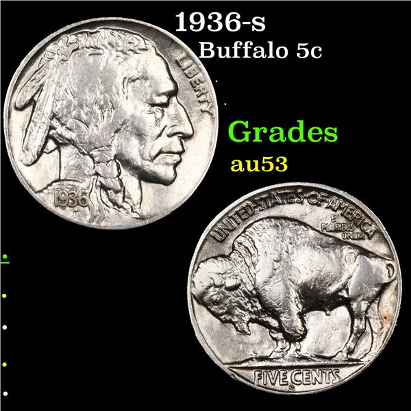 1936-s Buffalo Nickel 5c Grades Select AU