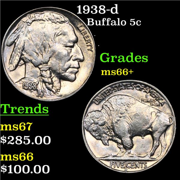 1938-d Buffalo Nickel 5c Grades GEM++ Unc