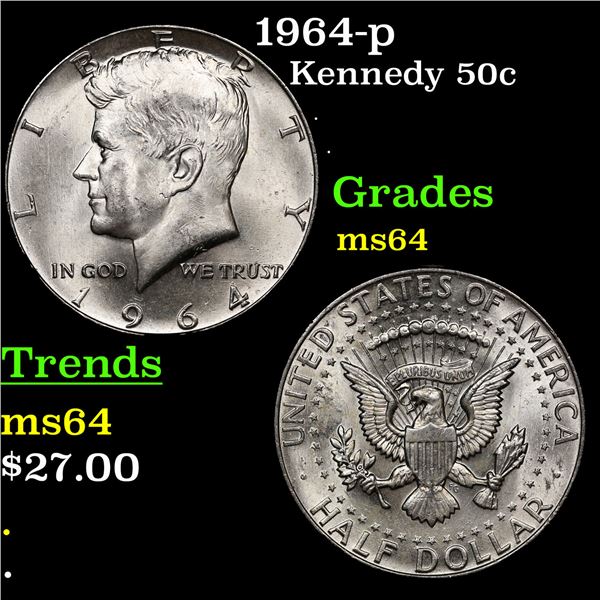 1964-p Kennedy Half Dollar 50c Grades Choice Unc