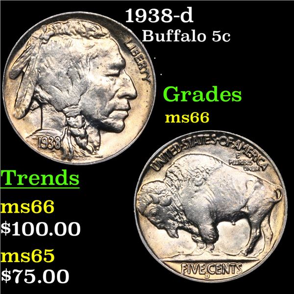 1938-d Buffalo Nickel 5c Grades GEM+ Unc