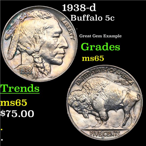 1938-d Buffalo Nickel 5c Grades GEM Unc