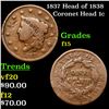 Image 1 : 1837 Head of 1838 Coronet Head Large Cent 1c Grades f+
