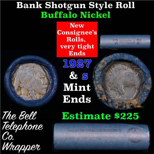 Buffalo Nickel Shotgun Roll in Old Bank Style 'Bell Telephone'  Wrapper 1927 &s Mint Ends Grades