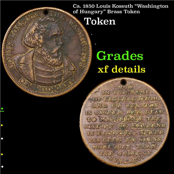 Ca. 1850 Louis Kossuth "Washington of Hungary" Brass Token Grades xf details