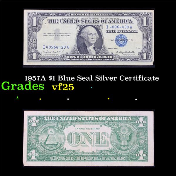 1957A $1 Blue Seal Silver Certificate Grades vf+