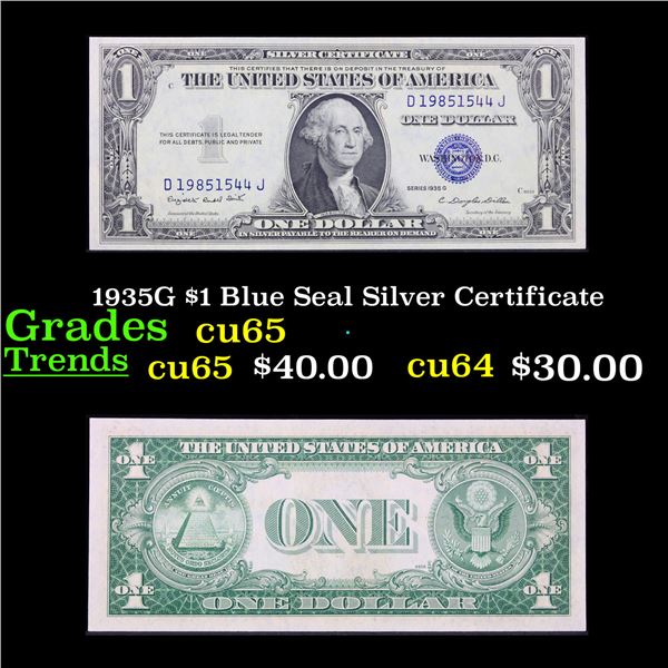 1935G $1 Blue Seal Silver Certificate Grades Gem CU