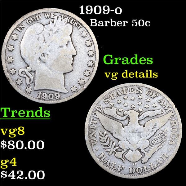 1909-o Barber Half Dollars 50c Grades vg details