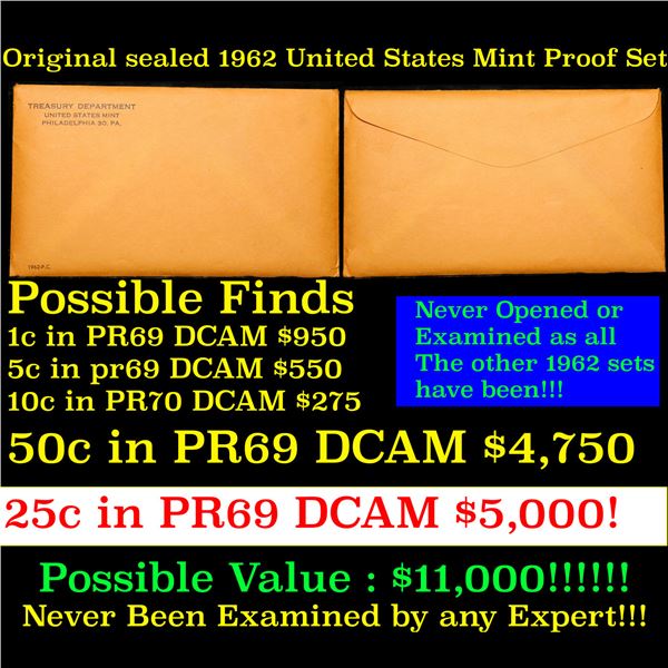 Original sealed 1962 United States Mint Proof Set! 5 Coins Inside!