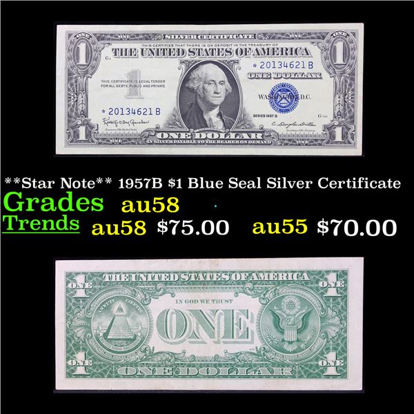 **Star Note** 1957B $1 Blue Seal Silver Certificate Grades Choice AU/BU Slider