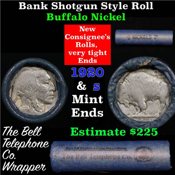 Buffalo Nickel Shotgun Roll in Old Bank Style 'Bell Telephone'  Wrapper 1920 & S Mint Ends.