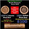 Image 1 : Mixed small cents 1c orig shotgun roll, 1917-d Wheat Cent, 1890 Indian Cent other end, Brinks Wrappe