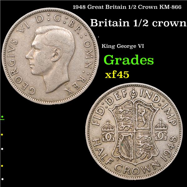 1948 Great Britain 1/2 Crown KM-866 Grades xf+