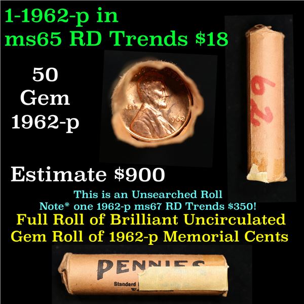 Shotgun Lincoln 1c roll, 1962-p 50 pcs Standard Paper Good Mfg. Co. Wrapper.