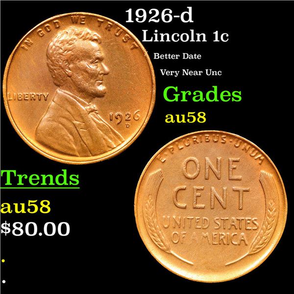 1926-d Lincoln Cent 1c Grades Choice AU/BU Slider