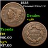 Image 1 : 1838 Coronet Head Large Cent 1c Grades vg+
