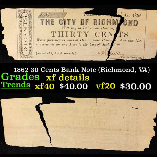 1862 30 Cents Bank Note (Richmond, VA) Grades xf details