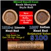 Image 1 : Mixed small cents 1c orig shotgun roll, 1919-s Wheat Cent, 1887 Indian Cent other end, Brinks Wrappe
