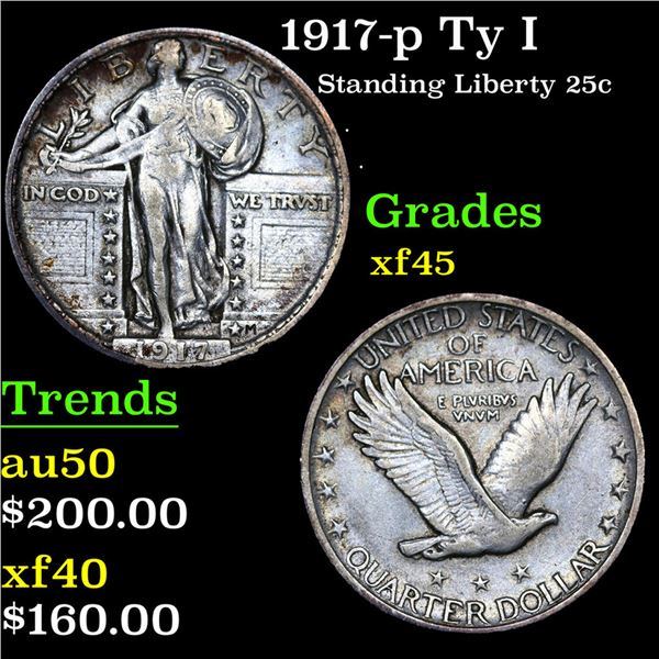 1917-p Ty I Standing Liberty Quarter 25c Grades xf+