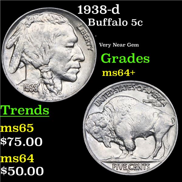 1938-d Buffalo Nickel 5c Grades Choice+ Unc