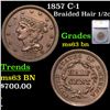 Image 1 : 1857 Braided Hair Half Cent C-1 1/2c Graded ms63 bn By SEGS