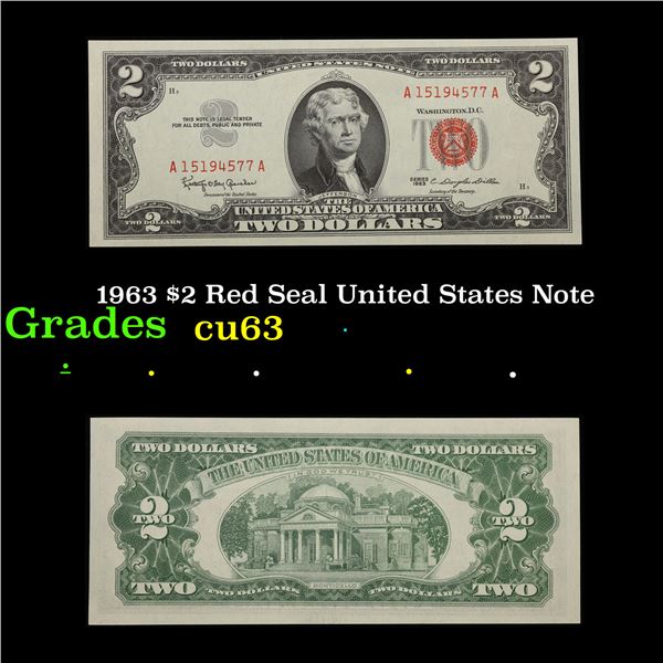 1963 $2 Red Seal United States Note Grades Select CU