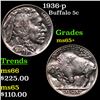 Image 1 : 1936-p Buffalo Nickel 5c Grades GEM+ Unc