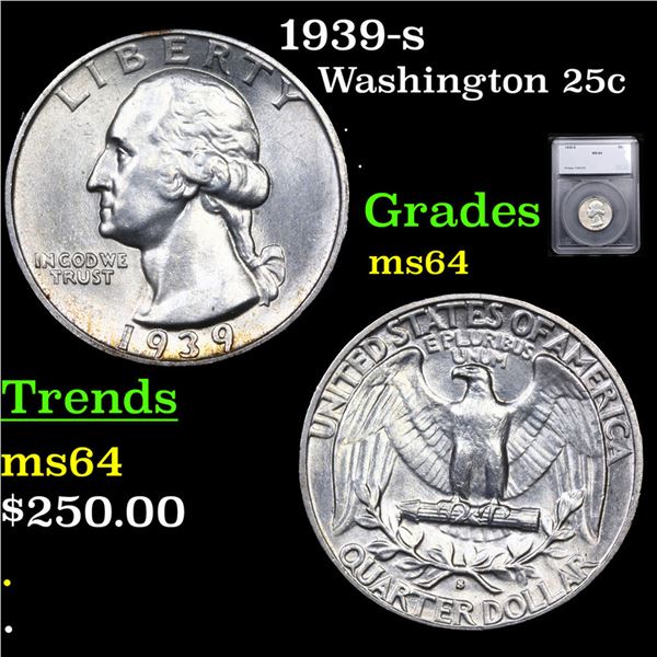 1939-s Washington Quarter 25c Graded ms64 By SEGS