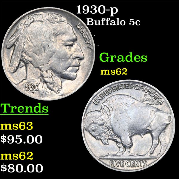 1930-p Buffalo Nickel 5c Grades Select Unc