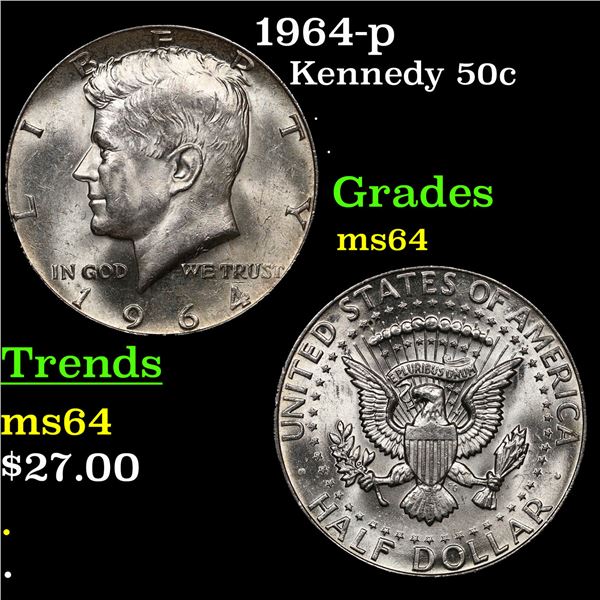 1964-p Kennedy Half Dollar 50c Grades Choice Unc