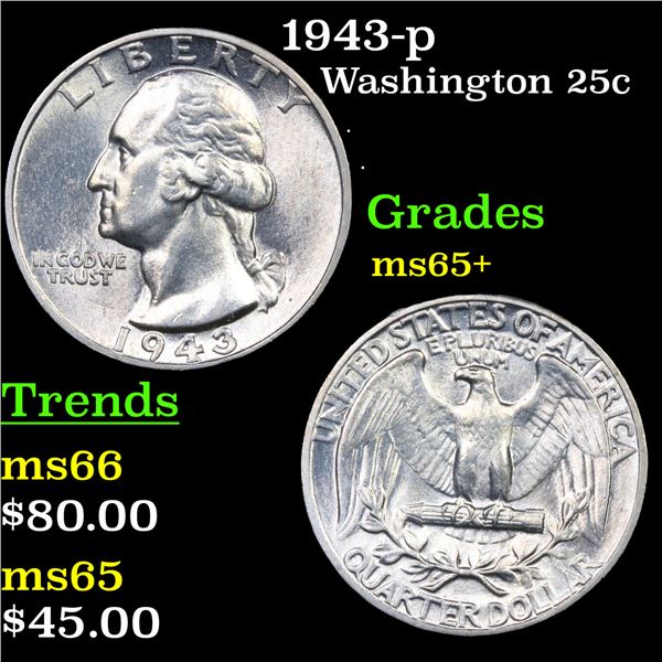 1943-p Washington Quarter 25c Grades GEM+ Unc