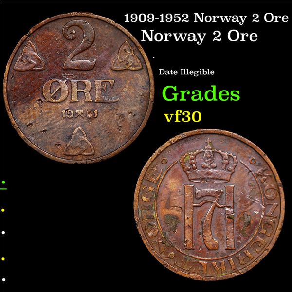 1909-1952 Norway 2 Ore Grades vf++