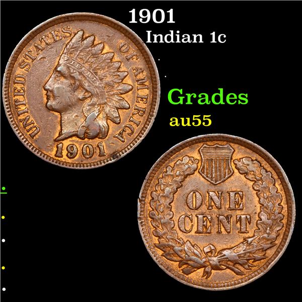 1901 Indian Cent 1c Grades Choice AU