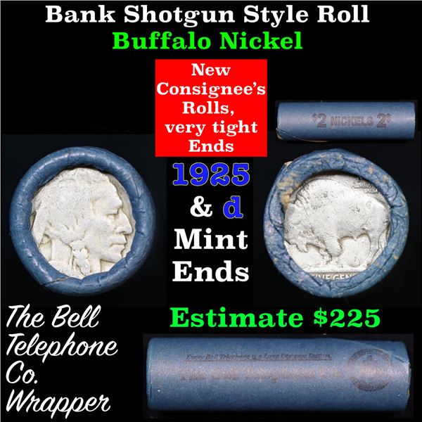 Buffalo Nickel Shotgun Roll in Old Bank Style 'Bell Telephone'  Wrapper 1925 & D Mint Ends.