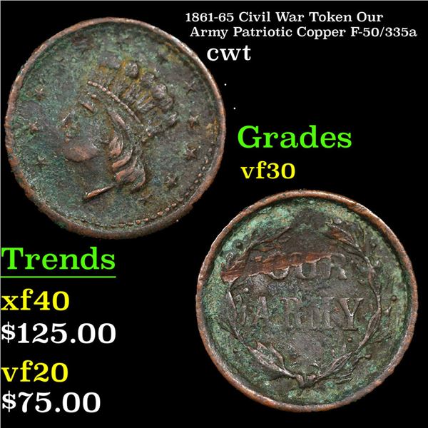 1861-65 Civil War Token Our Army Patriotic Copper F-50/335a Civil War Token 1c Grades vf++