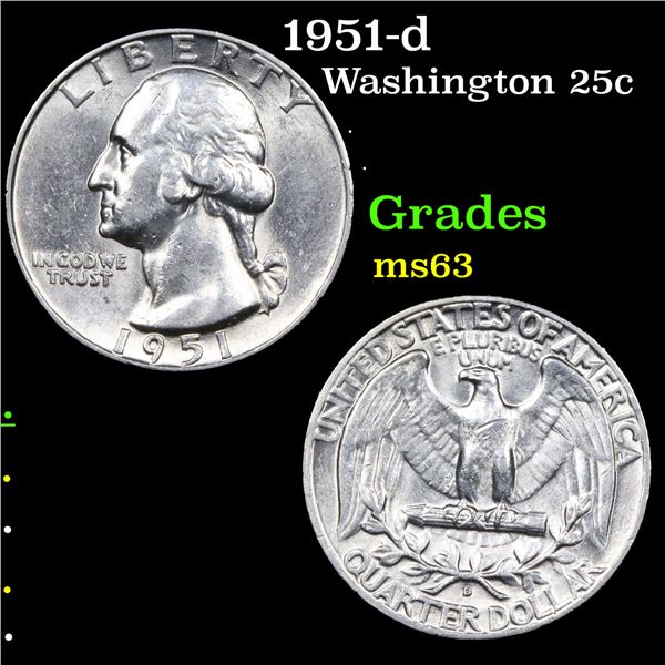 1951-d Washington Quarter 25c Grades Select Unc