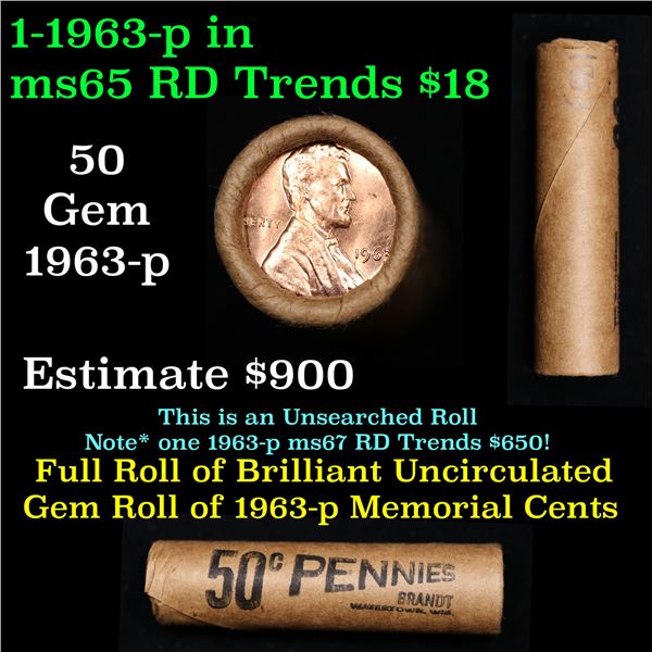 Shotgun Lincoln 1c roll, 1963-p 50 pcs Brandt Wrapper.