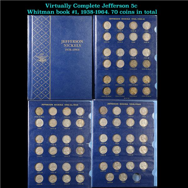 Virtually Complete Jefferson 5c Whitman book #1, 1938-1964. 70 coins in total, including most of the