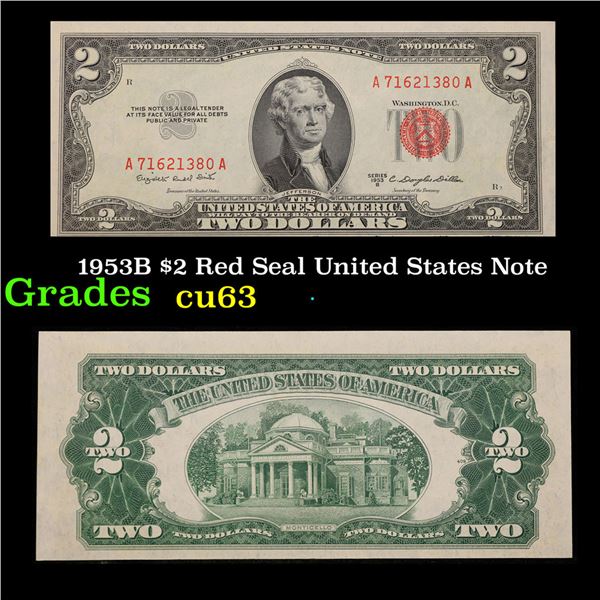 1953B $2 Red Seal United States Note Grades Select CU