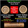 Image 1 : Mixed small cents 1c orig shotgun roll, 1919-d Wheat Cent, 1887 Indian Cent other end, Brinks Wrappe