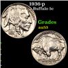 Image 1 : 1936-p Buffalo Nickel 5c Grades Select AU